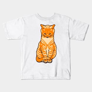 Mustard color kitten sitting art nouveau Kids T-Shirt